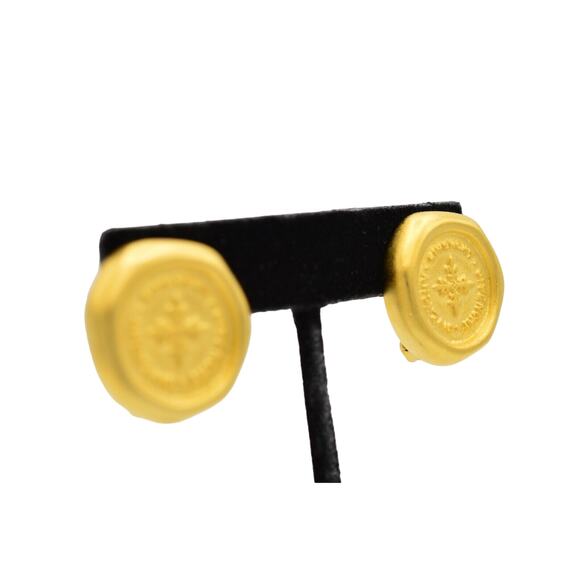 Givenchy Vintage Logo Coin Clip On Earrings Brushed Gold Chunky NOS Signed BinW - Picture 5 of 10